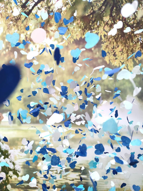 Blue Silver Tissue Paper Heart Confetti, Wedding Engagement Bridal Shower Decor, 1 Inch Pack of 6000
