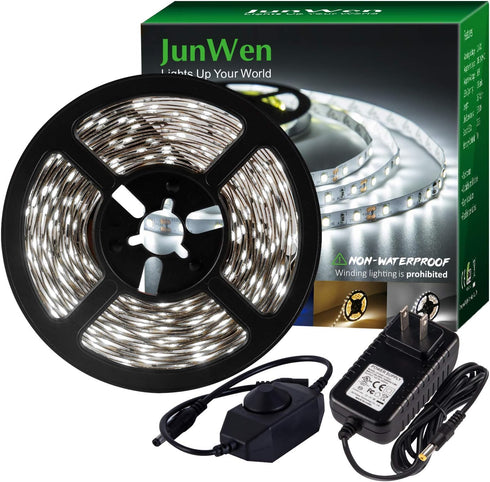20FT White LED Strip Lights - Dimmable 6000K 360LEDs, Under Cabinet Tape with UL Power Supply
