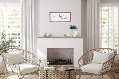 Farmhouse Decor Modern Rustic Wall Art Home Sweet Home Solid Wood Framed Printed Sign for Entry, Living Room, 8x17
