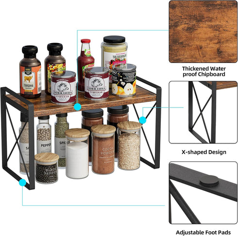 Giikin Countertop Shelf Organizer - Retro Style Cabinet Shelf for Pantry, Kitchen, Bathroom, 15.7 Inches