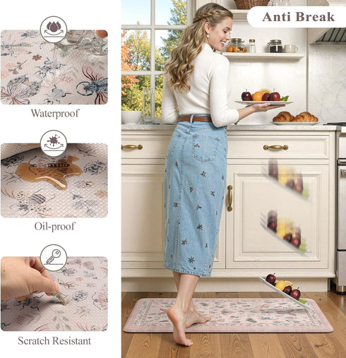 2 Set, LEEVAN Anti Fatigue Mats for Kitchen Floor Non-Slip, Cushioned Kitchen Mats for Floor Piece, Pink Memory Foam