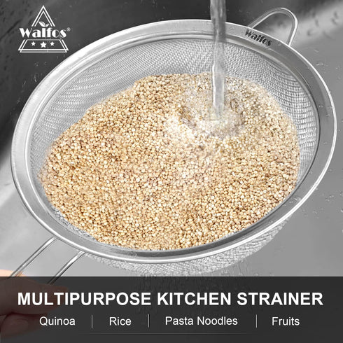 Walfos 6.3 Inch Fine Mesh Strainer, Premium Stainless Steel Sieve for Kitchen Use with Handle