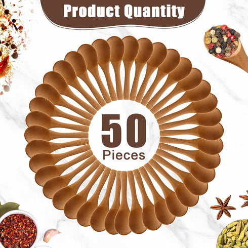 Boao 50 Pcs Small Wooden Spoons, 3.5'' L, Mini Natural Tiny Spoons for Jars, Sugar, Creamer, Honey, Kitchen Supplies