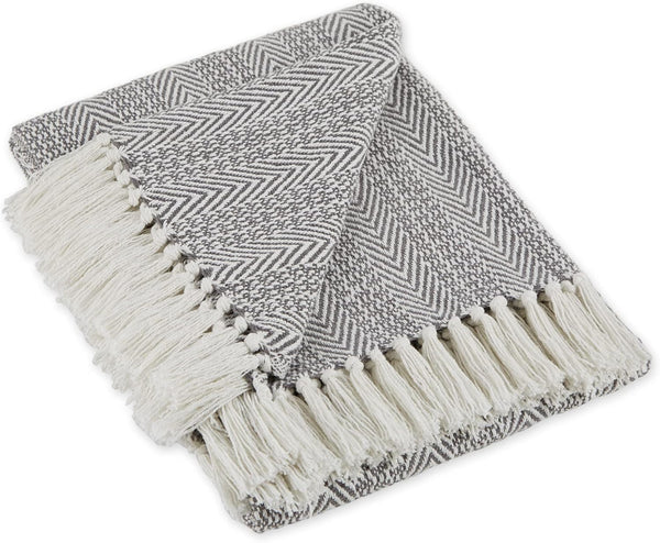 DII Herringbone Striped Collection Cotton Throw Blanket, Gray, 50x60