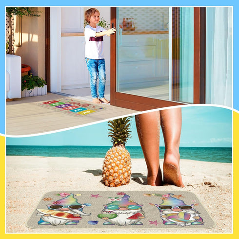 Zhanmai 3 Pcs Hello Summer Door Mat 23 x 15 Inch Gnome Decorative Doormat Flip Flop Welcome Doormat Non Slip Seasonal Rubber Outdoor Front Door Rugs for Summer Indoor Outdoor Home Kitchen Decor by Zhanmai