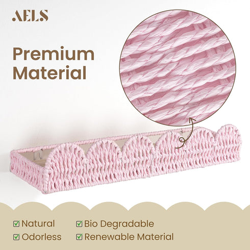Set 3, AELS Scalloped Nursery Bookshelf, of Picture Ledge Shelf for Wall Decor, Woven Natural Fibre Floating Shelves