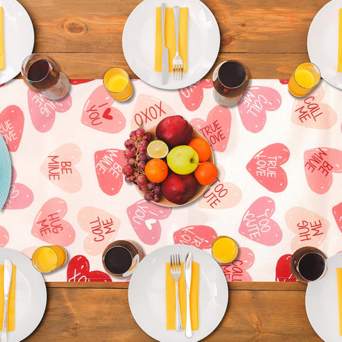 QIHOMPIB Runner(13x72 Inch) Valentine Table Red Pink Love Heart Pattern Coffee Table Decor Valentines Day Home Kitchen