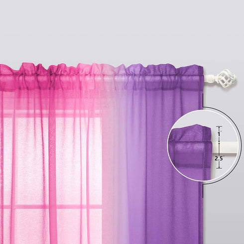 KOUFALL Kawaii Room Decor - Pink and Purple Ombre Kids Curtain Rod Pocket Small Curtains for Girl Bedroom, 45 Inch