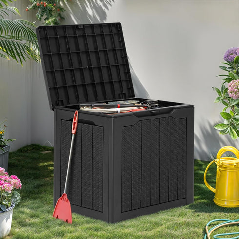 30 YITAHOME Gallon Outdoor Storage Box, Small Water Resistant Resin Deck Box, Indoor Outdoor Lockable Rattan Storage