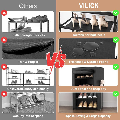 4 10 18-22 Closet VILICK Shoe Rack with Cover Narrow Shoe Organizer with Side Pockets Tier Tall Shoe Storage Holds