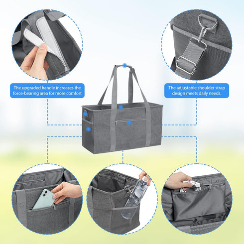 42L 22"x9.8"x11.8" GARPROVM Extra Large Grocery Tote Bag, Reusable Grocery Bags, Foldable Shopping Bag Beach Bag