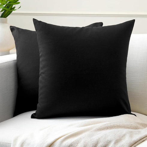 Encasa XO Throw Pillow Covers Set of 2 16x16 in Jet Black | Cotton Pillow Covers for Living Room, Sofa