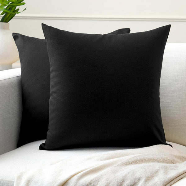 Encasa XO Throw Pillow Covers Set of 2 16x16 in Jet Black | Cotton Pillow Covers for Living Room, Sofa