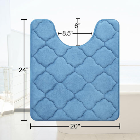 OLANLY Memory Foam Toilet Rugs U-Shaped 24x20, Ultra Soft and Absorbent Bathroom Rugs, Non-Slip Thick Toilet Bath Mat, Machine Wash Dry, Contour Bath Rugs for Toilet Base, Blue