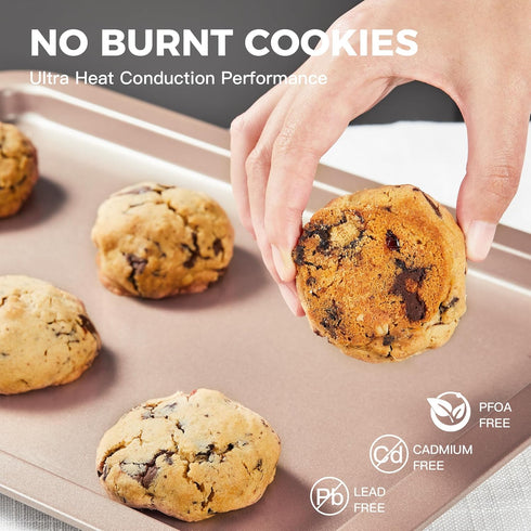 HONGBAKE Nonstick Cookie Sheets Set, Baking Sheet with Wider Grips, 3 Pack Half/Jelly Roll/Quarter Baking Tray,