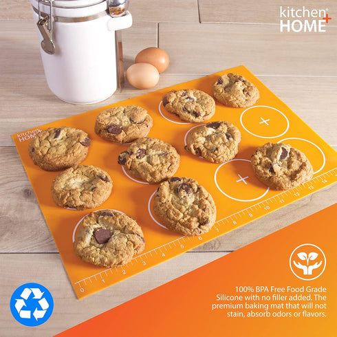 Kitchen + Home Silicone Baking Mats - Set of 2 Non-stick, BPA Free Food Grade Silicone Mat Liners for Half-Size Cookie Sheet with Measurements by Kitchen Home