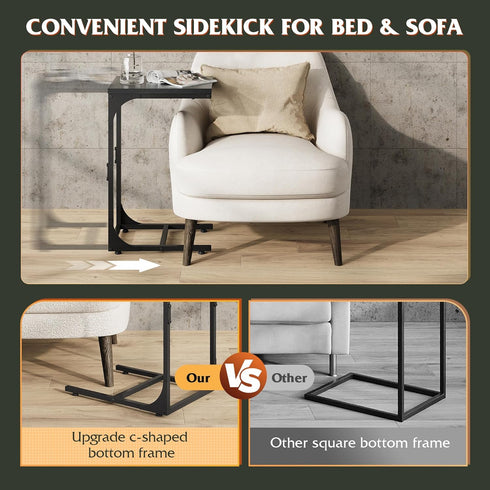WLIVE C Shaped End Table, Small Couch Side Tables with Metal Frame, Sofa Table TV Tray for Living Room, Bedroom, Relief