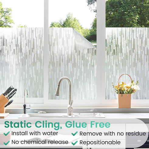rabbitgoo Frosted Glass Privacy Window Film | No Glue Static Cling | Sun Blocking Vinyl Clings 17.5" x 78.7"