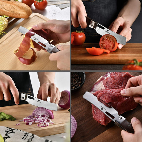 ZhengSheng Folding Chef Knife 4.8" Sharp 440A Stainless Steel Blade, Wooden Handle Pocket Foldable Kitchen Knife