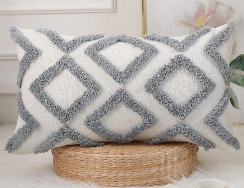 NUYECY Diamond Pattern Long Pillow Covers 16 x 26,Plush Chenille Decorative Long