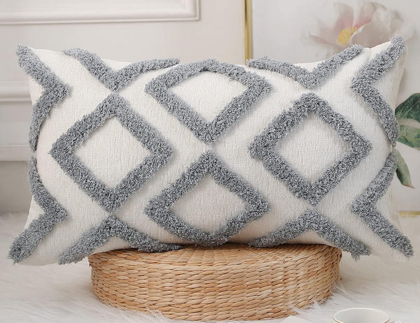 NUYECY Diamond Pattern Long Pillow Covers 16 x 26,Plush Chenille Decorative Long