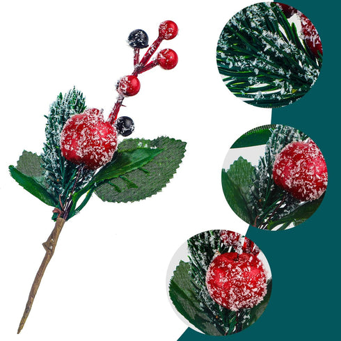 WILLBOND Artificial Christmas Tree Picks, 24 Pcs Red Berry Pine Picks for Crafts, Party Decor, Classic Style