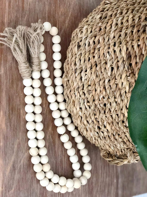 PINSUKO Natural Wood Bead Garland Set with Tassels, Farmhouse Beads, 57 Inches