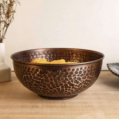 GoCraft Antique Copper Mixing Bowl - Hammered Finish for Salad, Egg Beating, 7.5"