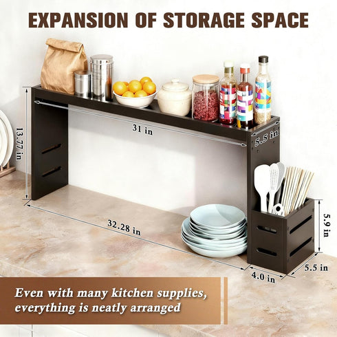 BSTSLL 31in 6 Bamboo Over the Stove Shelf - Durable Stove Shelf for Back of Stove with Non-Slip EVA Liner, Hooks