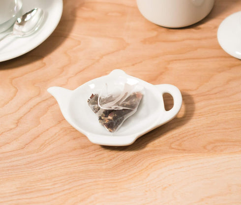 HIC Kitchen Fine White Porcelain Tea Bag Holder Caddy, Teapot Design