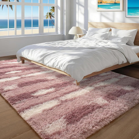 5x7 Feet Area Rugs for Living Room Bedroom,Pink and White Machine Washable Soft Fluffy Shaggy Indoor Rug, Floor Carpet