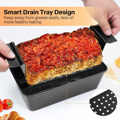 4 Pack Meatloaf Pan with Drain Tray, Nonstick Meat Loaf Pan with Drip Tray, 9x5 Inch Meat Loaf Pan with Insert Easy Removal Perforated, Bakeware Pan for Oven Baking Bread and Roasting Meat