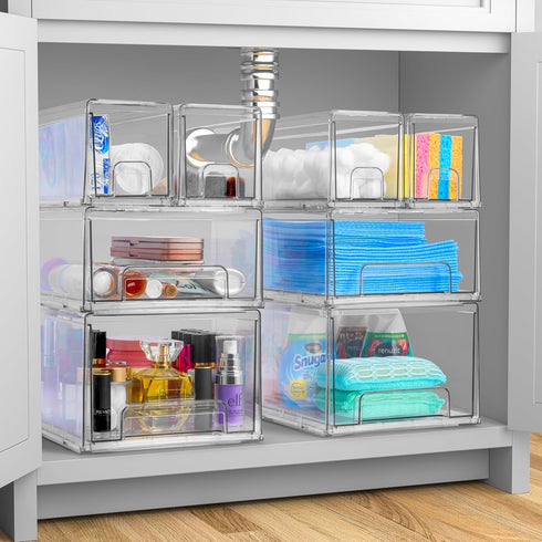 Sorbus Small Clear Stackable Storage Drawers, Plastic Storage Drawers with Handles for Craft, Medicine, Makeup, Closet,