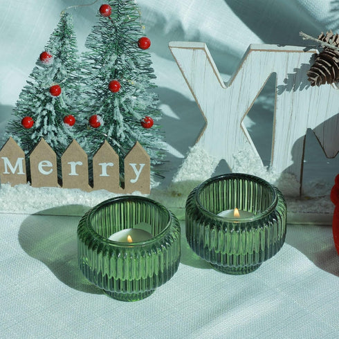 Set 8 Woho Green Taper Candle Holders of for Christmas Party Decor, Reversible Candle Sticks Holder Decor for Wedding