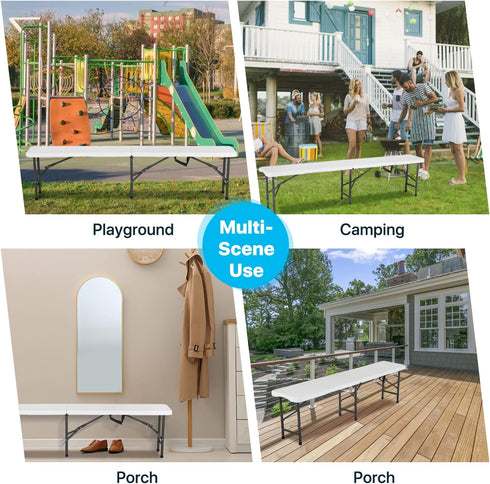 6 (1-Pack) Dkelincs ft Folding Bench, Portable Plastic Outdoor Bench for Picnic Camping Dining Party - Lightweight