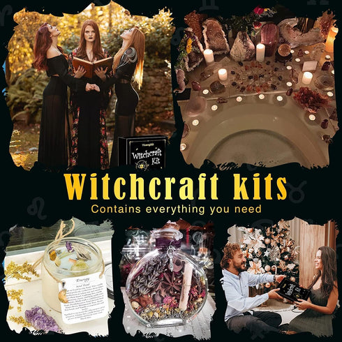 Witchcraft Supplies Kit for Spells, 48 PCS with Dried Herbs, Crystal Jars, Colored Candles, Wiccan Tools
