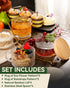 Semderm Set 4, 14oz Vintage Glass Coffee Mugs of Overnight Oats Containers with Bamboo Lids and Spoons - Clear Tea Cups