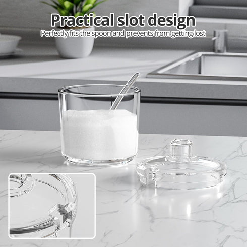 Quald Sugar Container with Lid and Spoon,Sugar Bowl Acrylic Jar for Coffee Bar Accessories Coffee Canister Kitchen