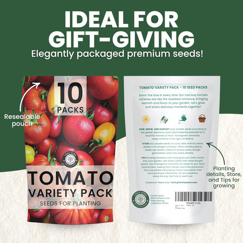 10 Packs 2026 Tomato Seeds | Individual | Season | Non-GMO | Roma, Brandywine, Cherry & More! | for Planting Indoor