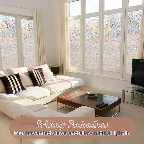 Haton Window Privacy Film, Stained Glass Rainbow Film, Static Cling Sun Blocking Stickers, 17.5" x 78.7"