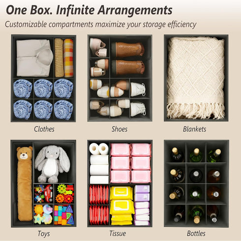 Hoiwio Closet Storage Ottoman Shoe Organizer for - Adjustable Dividers Storage Box for Shoes | Clothes | Toy | Blanket