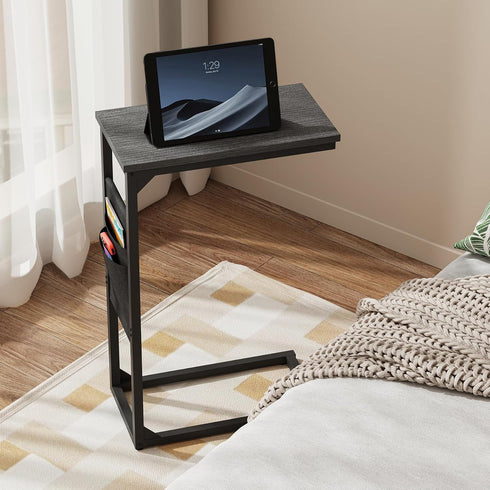 TB01BK082 TUTOTAK C Shaped End Table, Side Table for Couch, Sofa Table with Storage Bag, TV Tray for Living Room