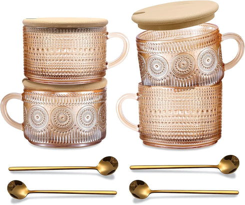 Amber Vintage Glass Coffee Mugs gifts for women, 14 Oz Set of