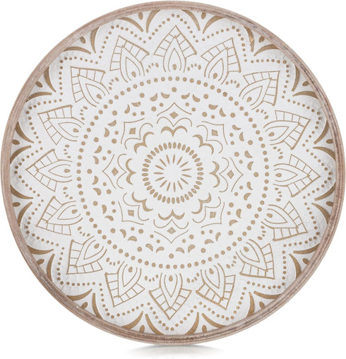 Hanobe Decorative Coffee Table Tray: Round Wood Trays for Boho Home Decor