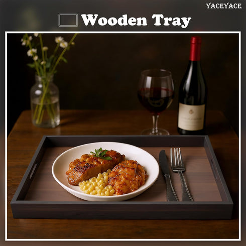 YACEYACE 15"x10"x1.5" Wood Serving Tray Decor, Medium Serving Tray for Party, Ottoman, Coffe Table, Bar, Breakfast