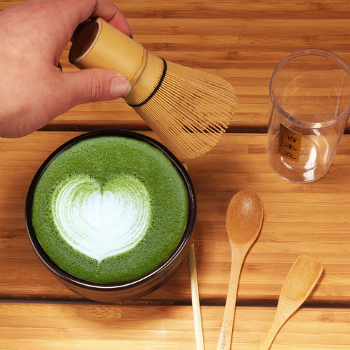 BambooMN Japanese Matcha Whisk Chasen - Traditional Handcurled 100 Tate Utensil - Natural Golden Brown - 1 Piece