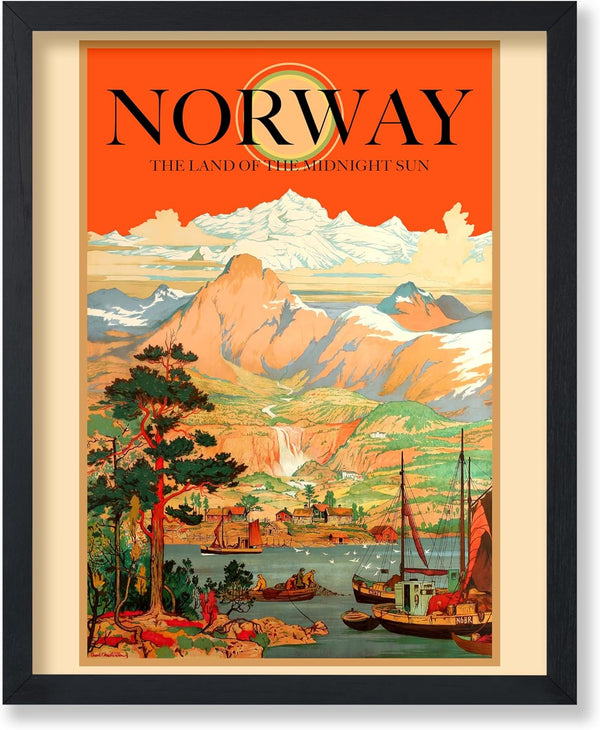 Poster Master Vintage Travel Poster, Retro Norway Print for Bedroom, Living Room, Office - Landscape Decor 8x10 UNFRAMED