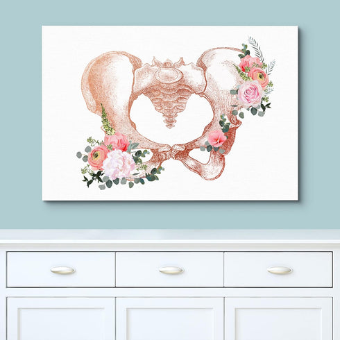 wall26 12"x18" Canvas Print Wall Art Pelvis Skeleton Blooming Rose Flowers Medical & Hospital Health Illustrations