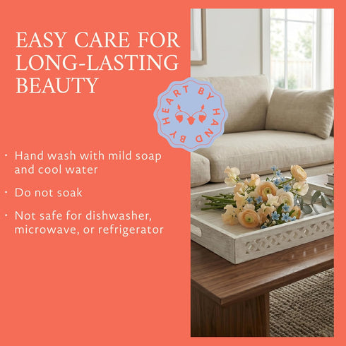 Countertop, 16 12 2.5 Mela Artisans Trellis Whitewash Mango Wood Serving Tray with Handles Handcrafted Wooden Tray