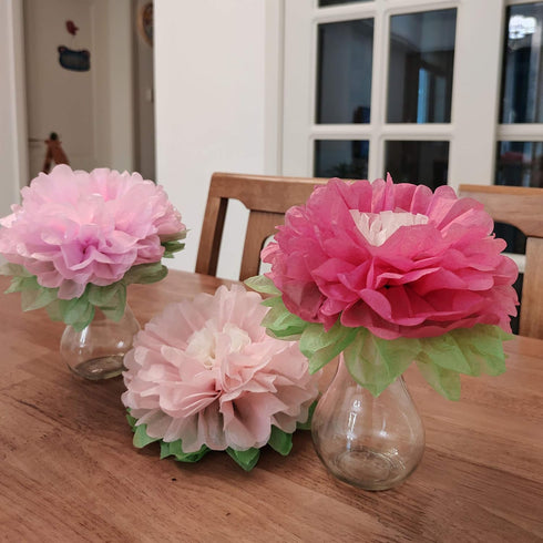 Pink Paper Flower Pack of 9 for Wedding Centerpiece, Birthday Party Backdrop, Nursery Room Wall Decoration